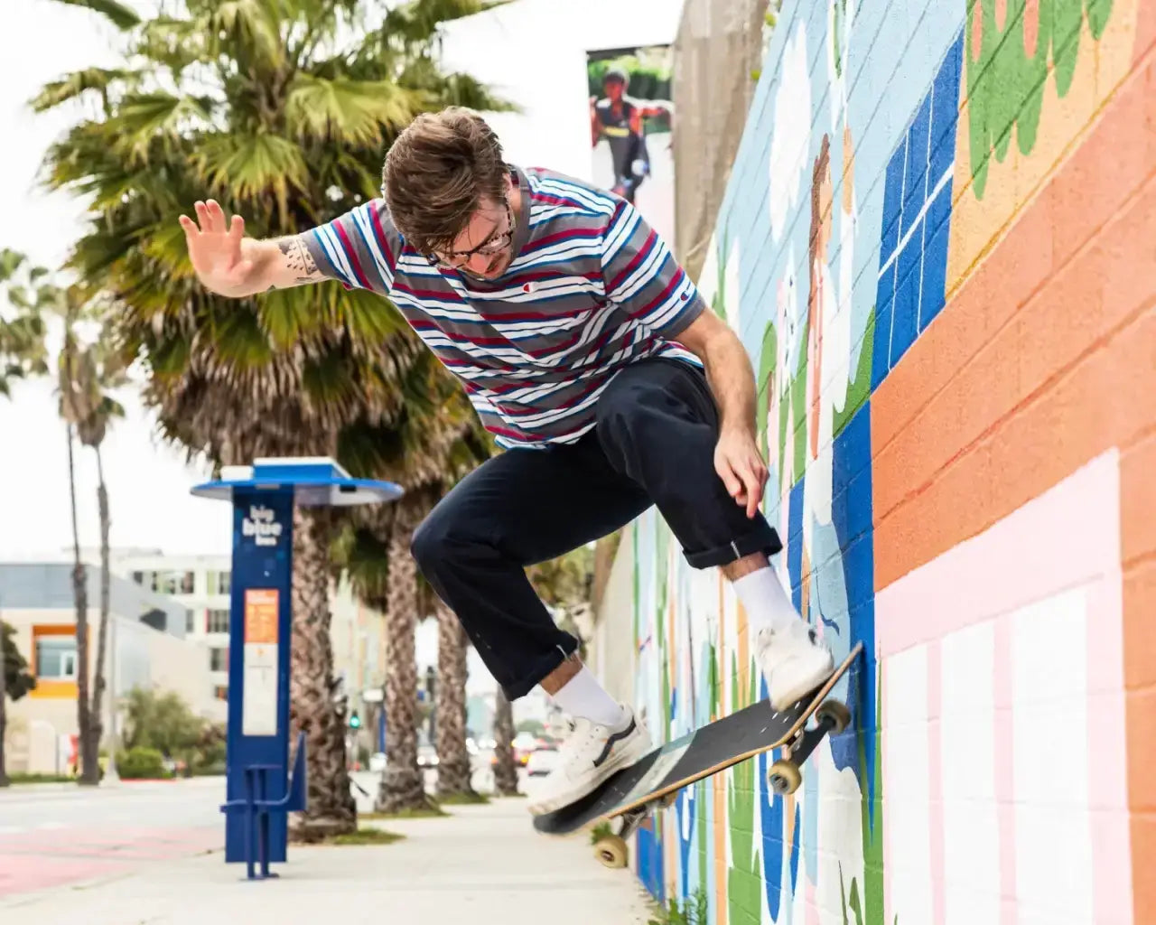 Skateboarder doing ollie wearing Article One eyeglasses from The Optical. Co