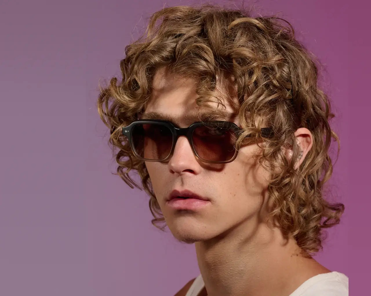 Model wearing Garrett Leight OG Freddy P sunglasses from The Optical Co