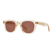 Champagne clear Garrett Leight thick acetate sunglass frame with rose lenses