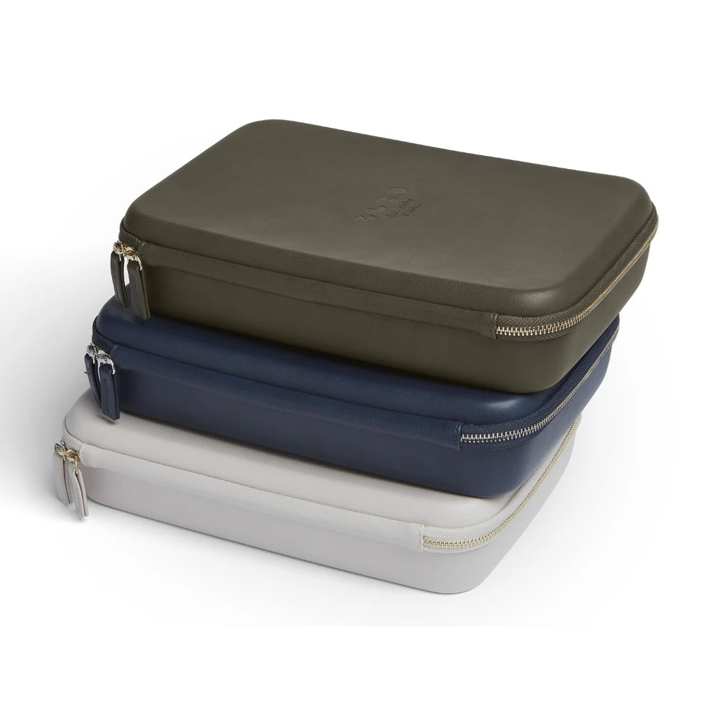 luxury GLCO collector travel eyeglass case luggage stacked angle