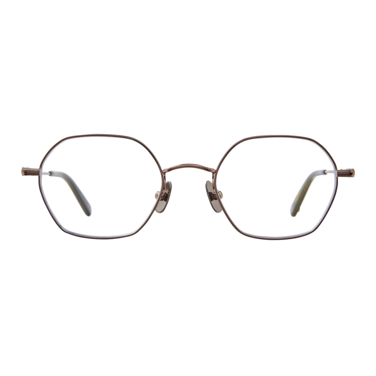 Gunmetal GLCO geometric metal hexagon eyeglass frames on white background