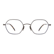 Brown gold GLCO geometric metal hexagon eyeglass frames on white background