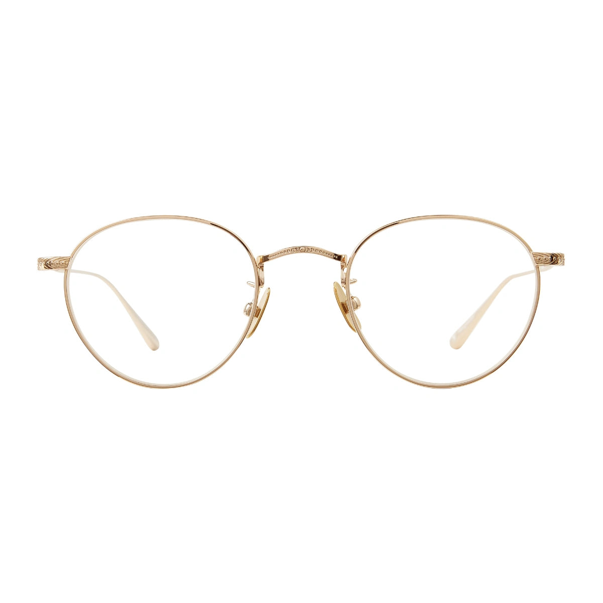 Gold classic round metal prescription eyeglasses by Garrett Leight at The Optical. Co