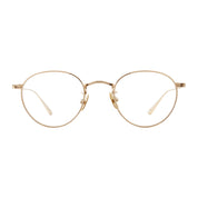 Gold classic round metal prescription eyeglasses by Garrett Leight at The Optical. Co