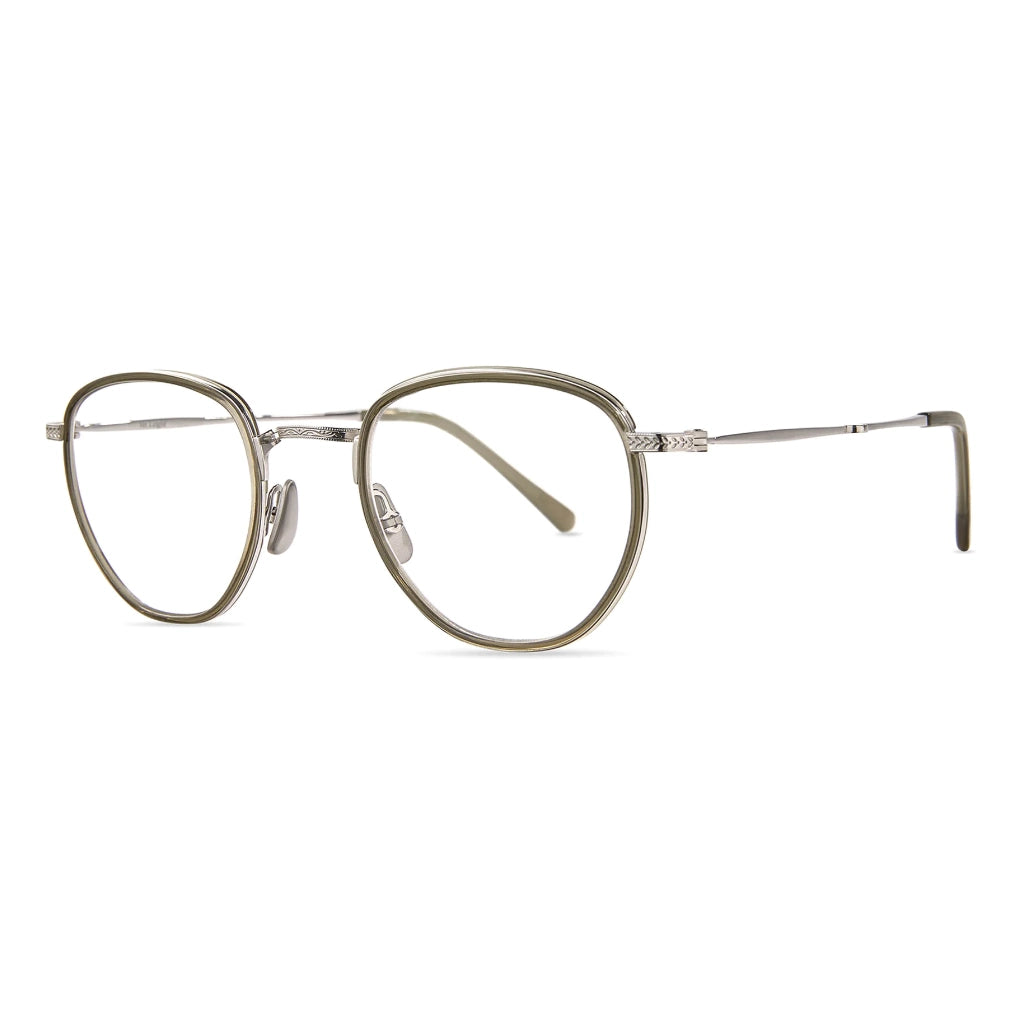 Silver green Mr. Leight luxury titanium metal handmade eyeglasses at The Optical Co