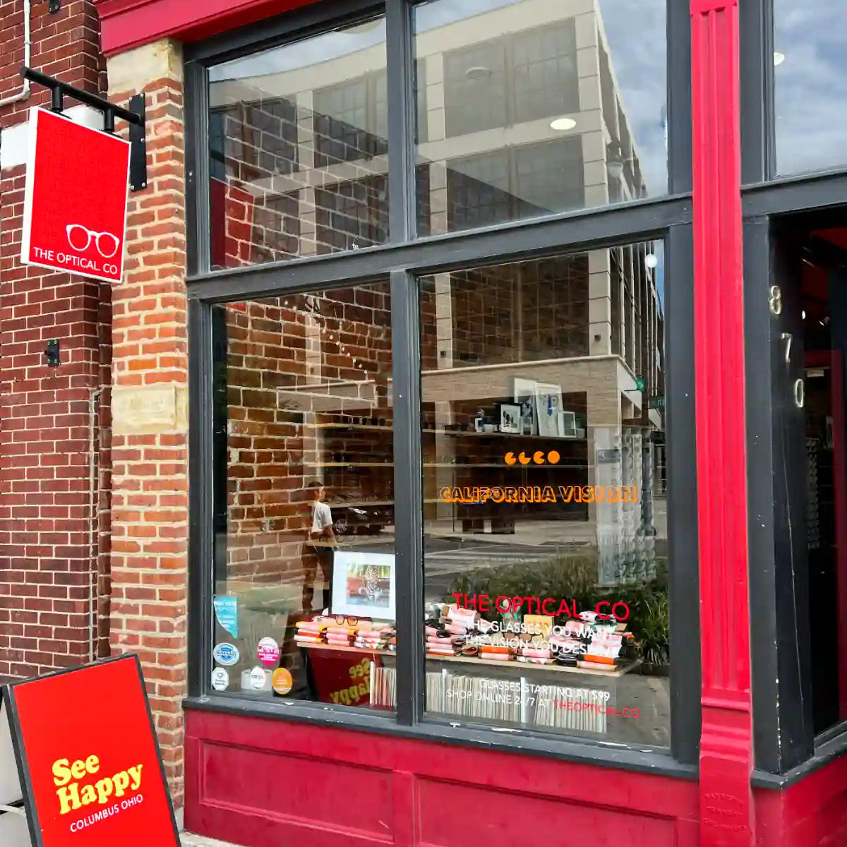 Cute boutique optical with red storefront in the Short North Arts District Columbus Ohio