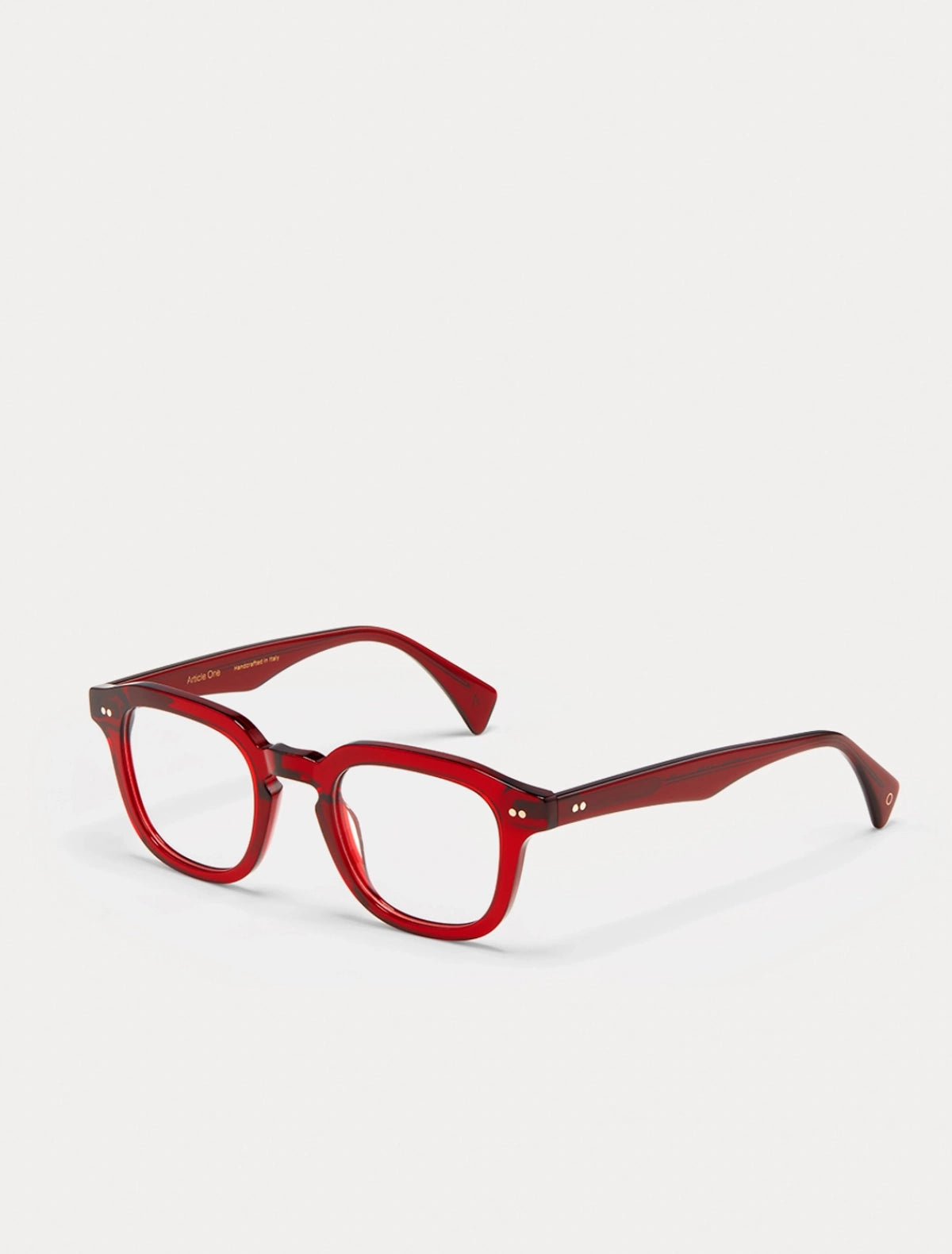 Red prescription eyeglasses purchased online at The Optical Co