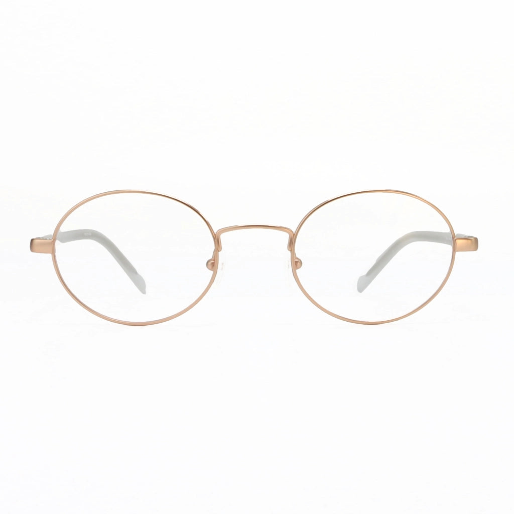 Rose gold small oval metal old-fashioned looking eyeglass frames for men and women