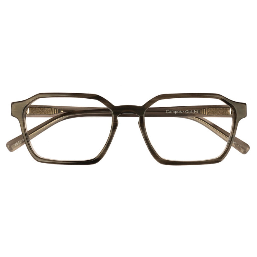 Grey Campos geometric luxury eyeglass frames for men and women