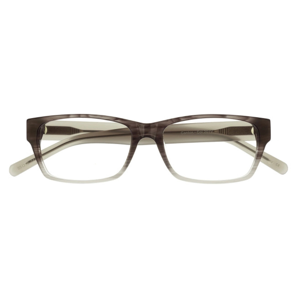Grey minimal slim rectangular plastic luxury eyeglasses with thick temples