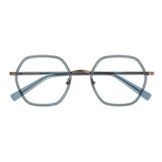 Blue large geometric shaped metal titanium glasses for women