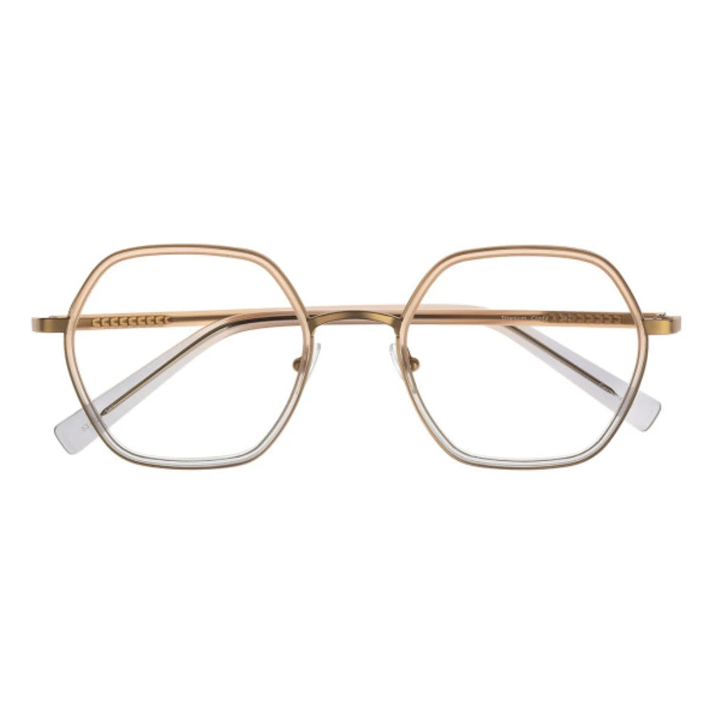 Gold large geometric shaped metal titanium glasses for women