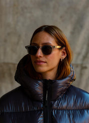 Model wearing Ace wayfarer plastic sunglasses by GLCO for men and women