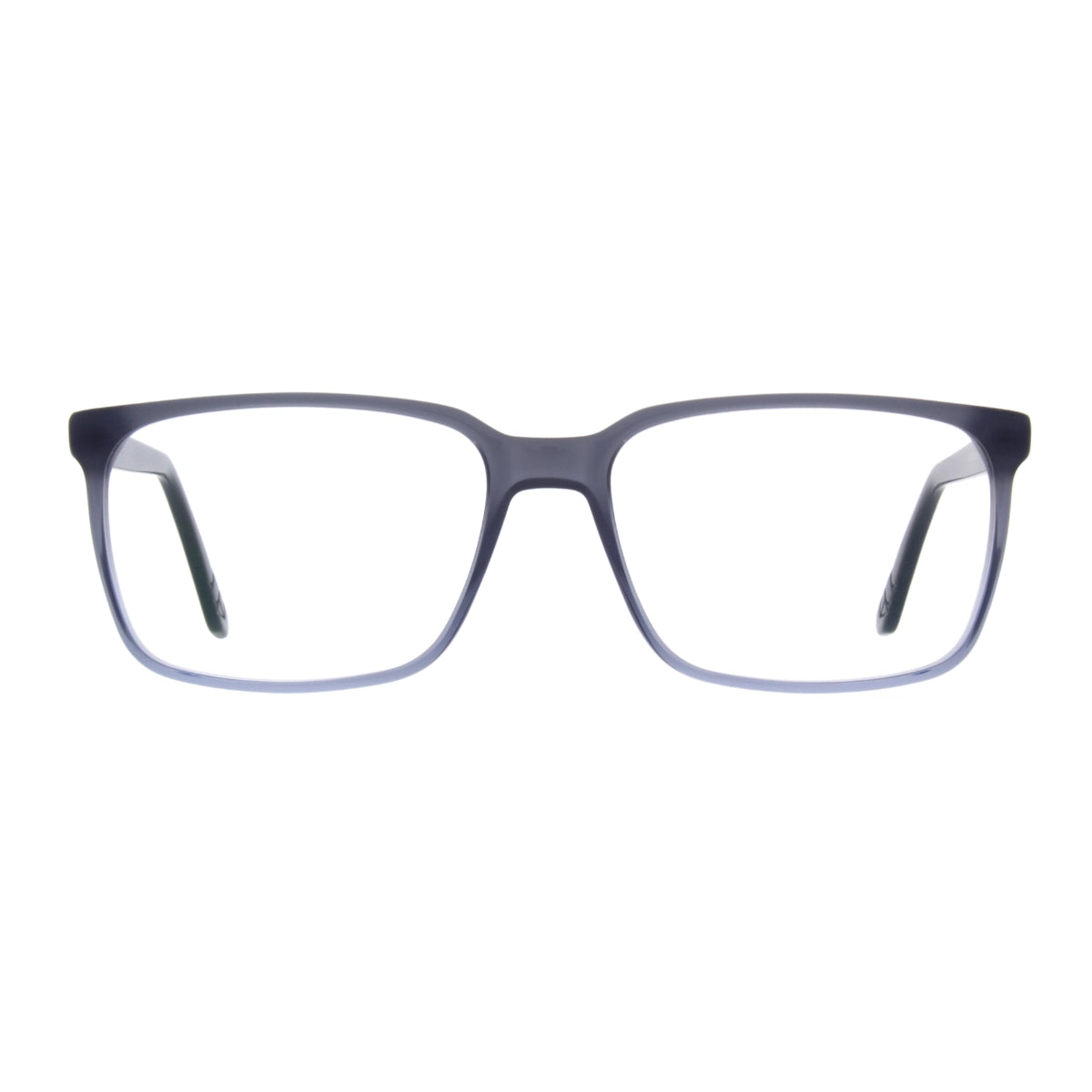 Blue crystal Andy Wolf eyeglasses on white background