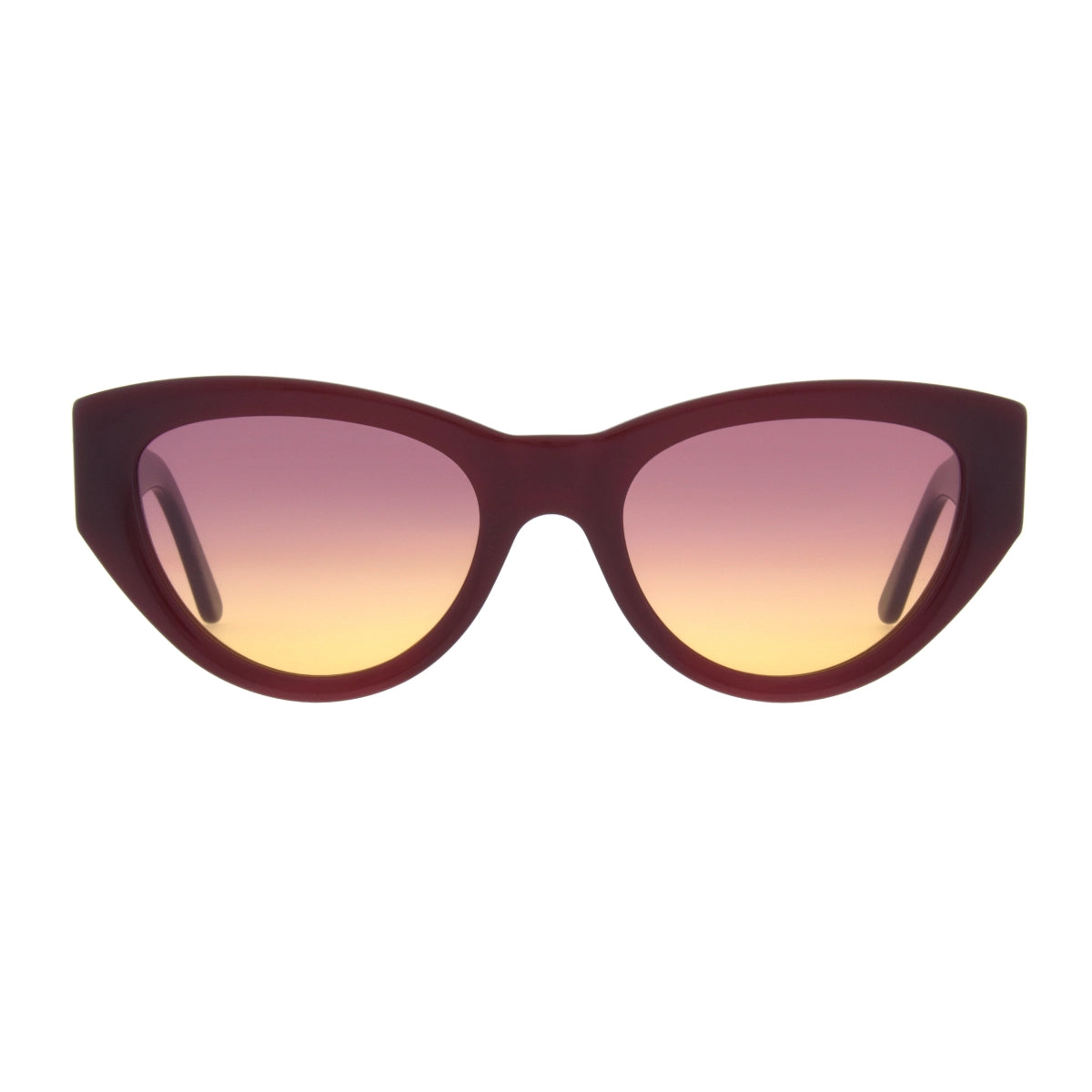 Red Andy Wolf cat-eyed sunglasses on white background