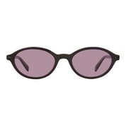 Oval sunglasses with a dark brown frame and muted purple-tinted lenses, shown against a plain white background.