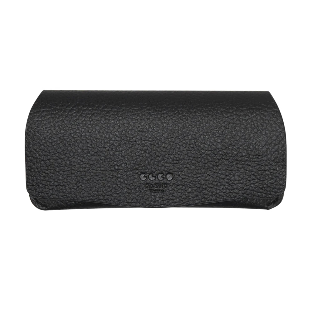 Black GLCO foldable soft eyeglass case on white background