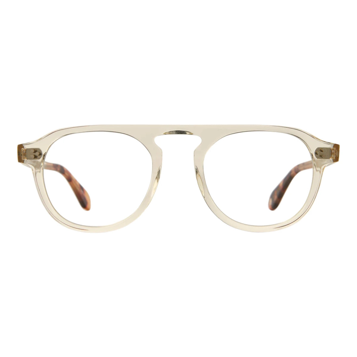 Champagne clear GLCO Harding eyeglasses on white background