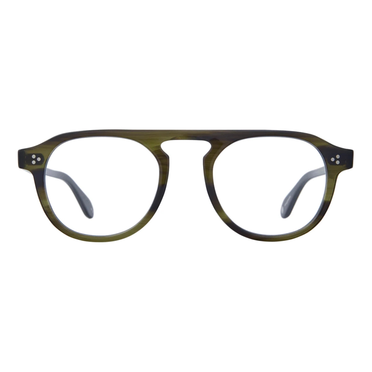 Douglas fir green GLCO Harding eyeglasses on white background
