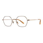 Gold GLCO geometric metal hexagon eyeglass frames on white background