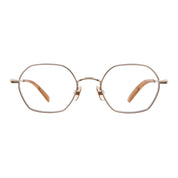 Gold GLCO geometric metal hexagon eyeglass frames on white background