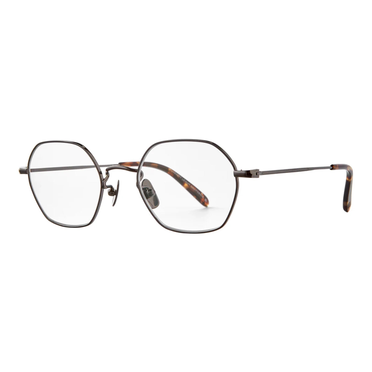 Gunmetal GLCO geometric metal hexagon eyeglass frames on white background
