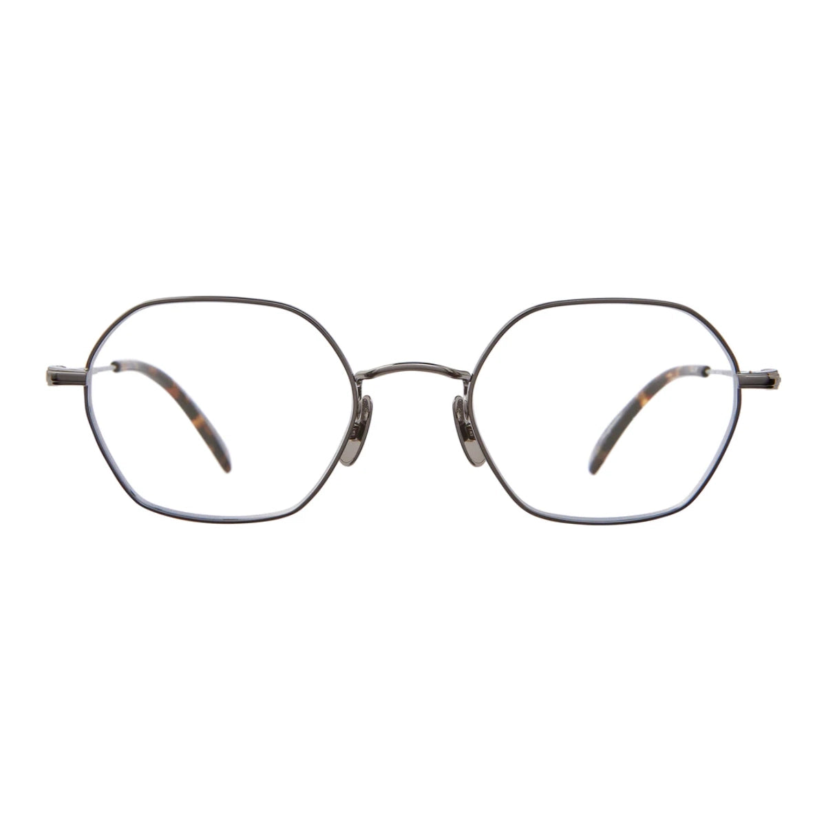 Brown gold GLCO geometric metal hexagon eyeglass frames on white background
