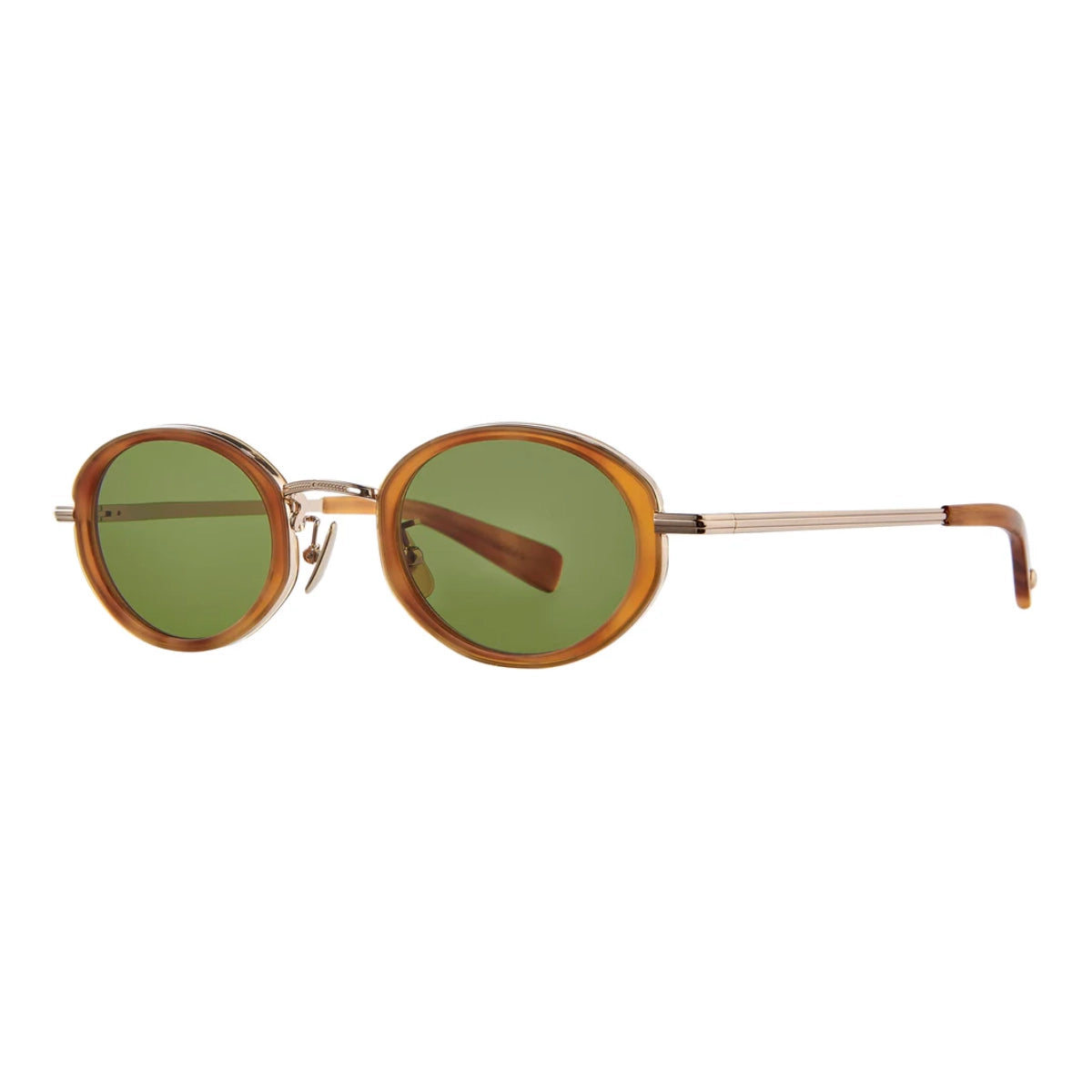 Brown and gold oval retro 90s inspired sunglasses by GLCO on white background