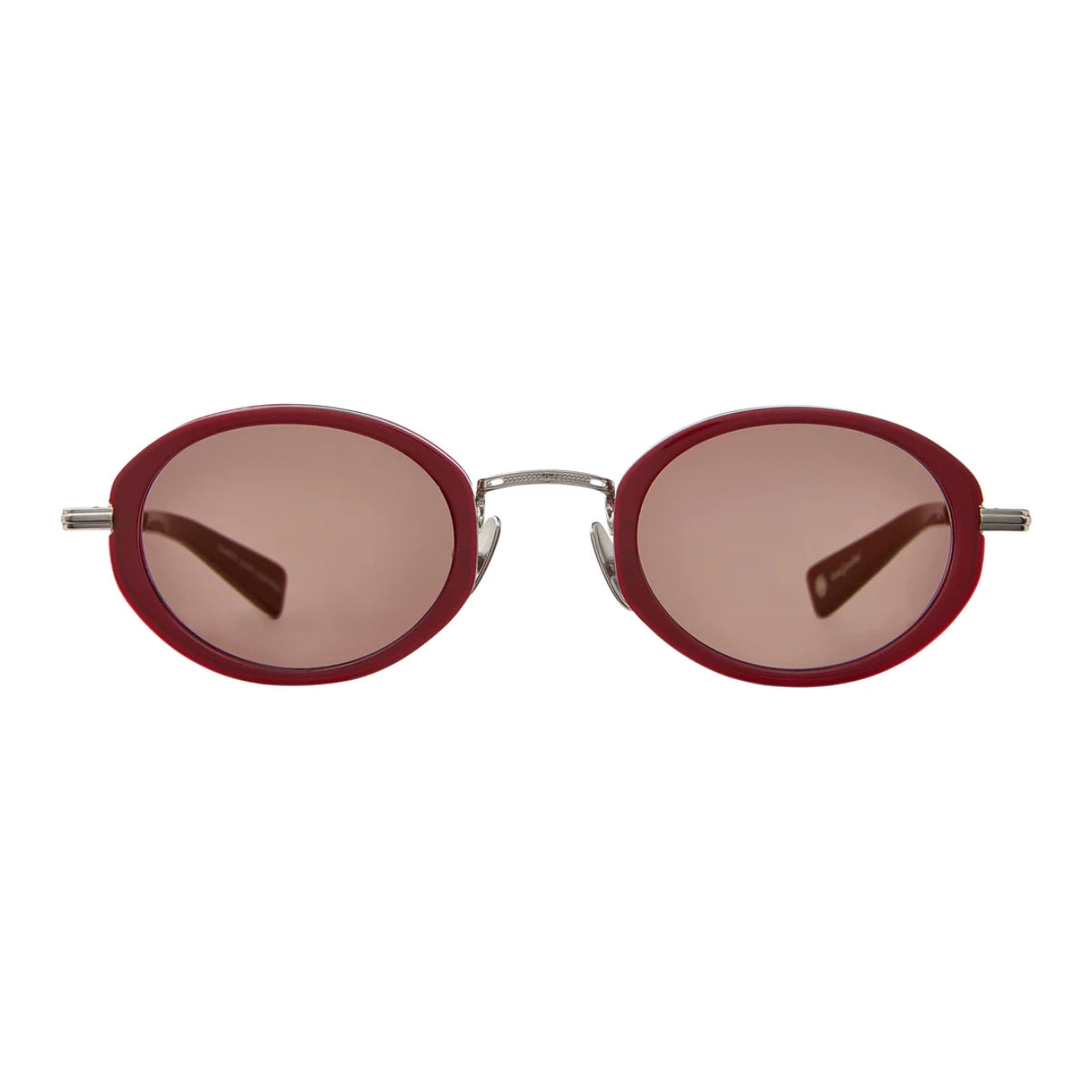 Red and silver oval retro 90s inspired sunglasses by GLCO on white background