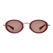 Red and silver oval retro 90s inspired sunglasses by GLCO on white background
