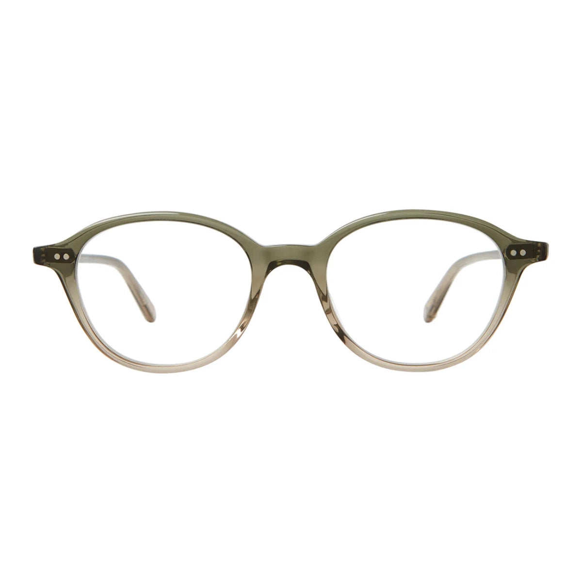 Green crystal oval modern eyeglass frames by GLCO on white background