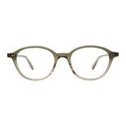 Green crystal oval modern eyeglass frames by GLCO on white background