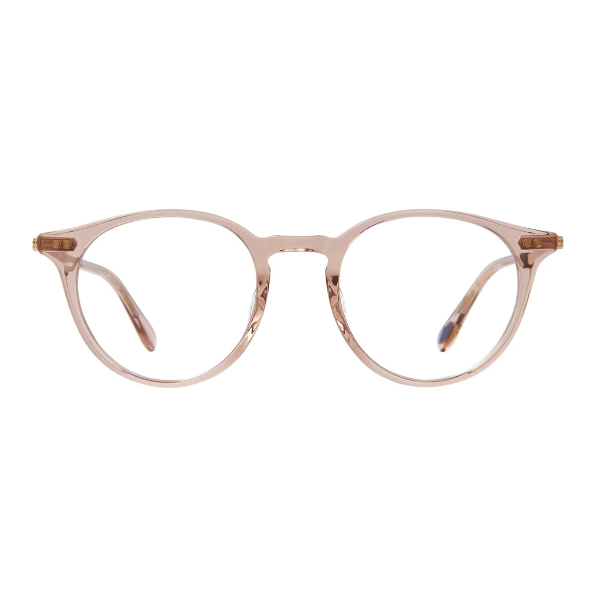 Pink crystal Clune J round eyeglasses frames on white background