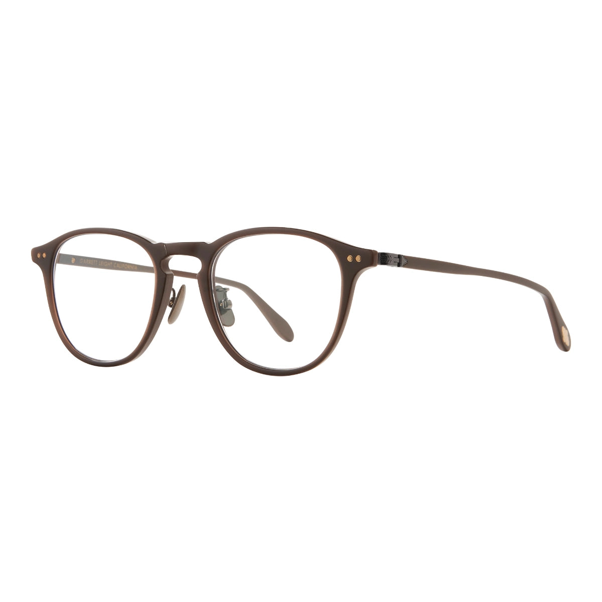 Clove Garrett Leight Hampton J plastic round eyeglasses with titanium adjustable nose pads