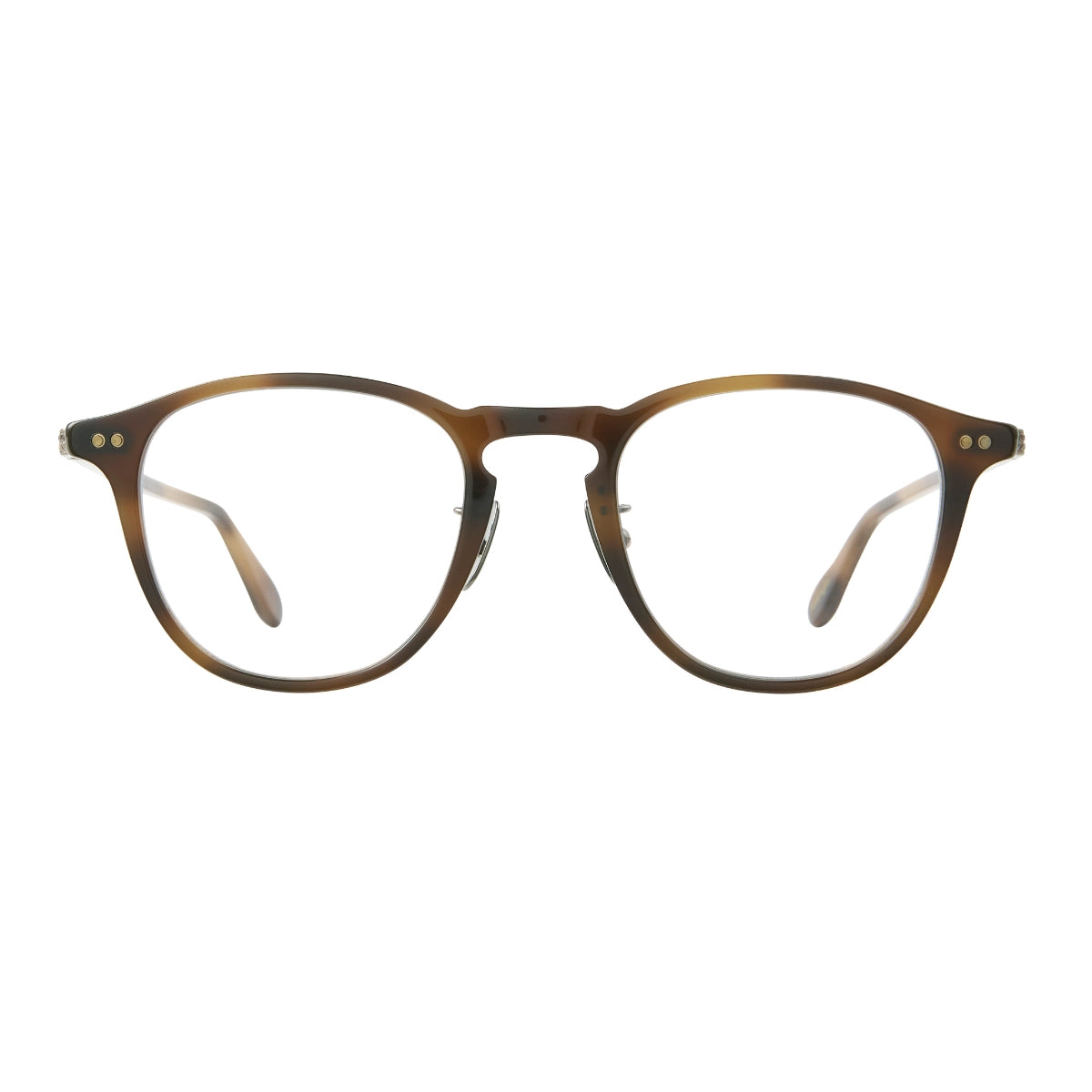 Tortoise Garrett Leight Hampton J plastic round eyeglasses with titanium adjustable nose pads