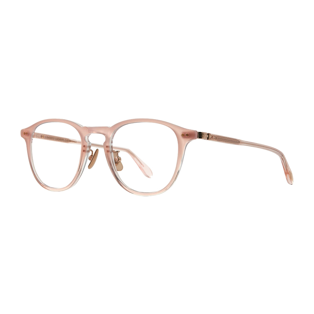 Pink Garrett Leight Hampton J plastic round eyeglasses with titanium adjustable nose pads