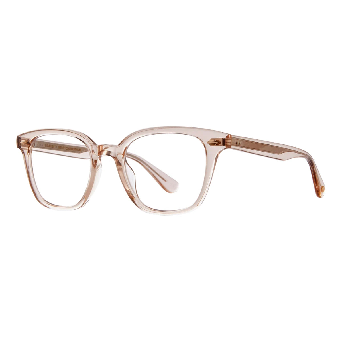 Pink crystal GLCO Zac square eyeglass frames on white background