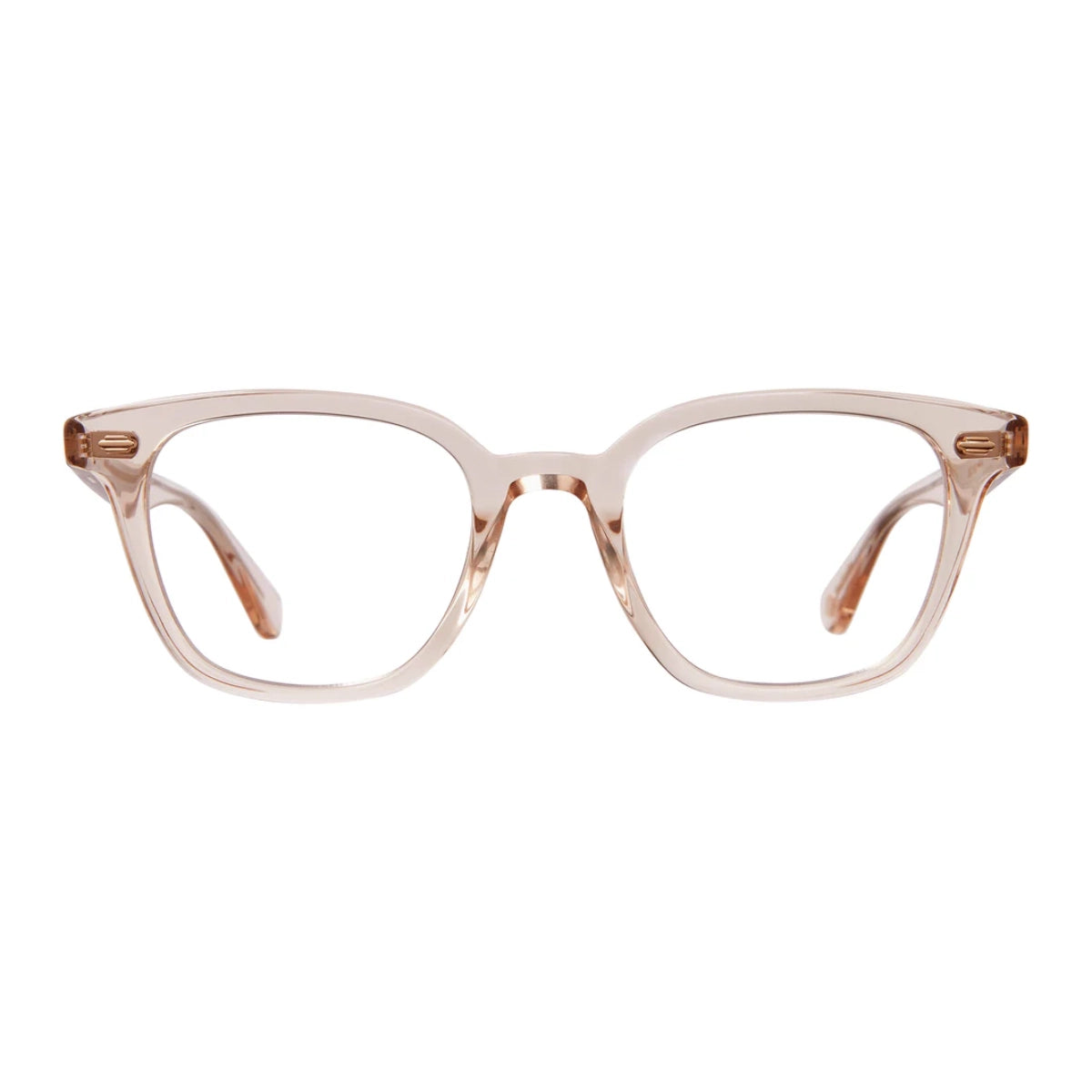 Pink crystal GLCO Zac square eyeglass frames on white background
