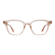 Pink crystal GLCO Zac square eyeglass frames on white background