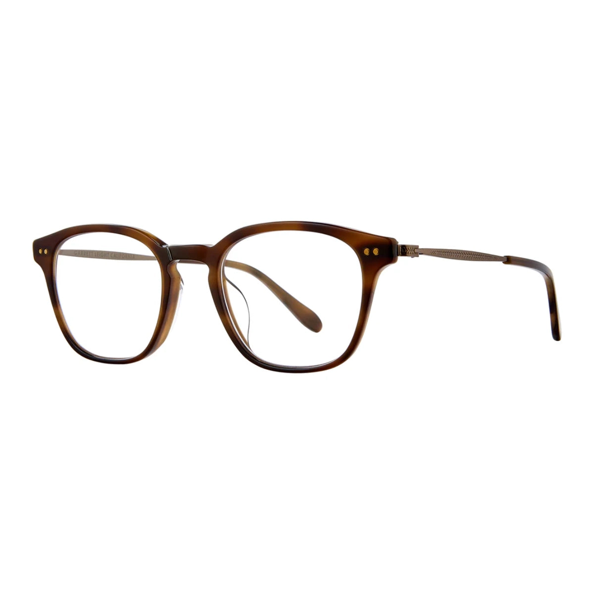 Tortoise Garrett Leight Clark J metal and plastic eyeglasses on white background