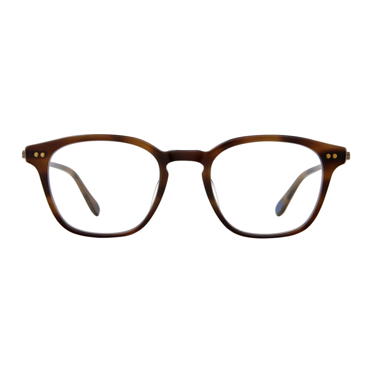 Tortoise Garrett Leight Clark J metal and plastic eyeglasses on white background