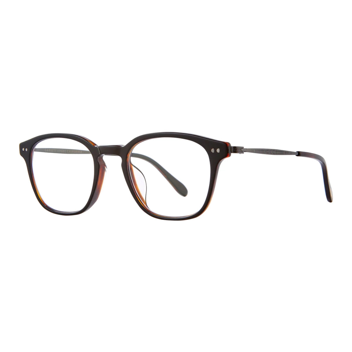 Black Garrett Leight Clark J metal and plastic eyeglasses on white background