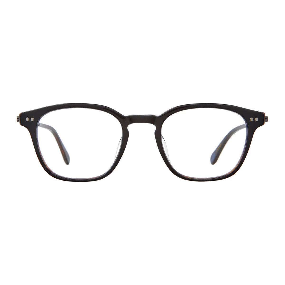 Black Garrett Leight Clark J metal and plastic eyeglasses on white background