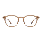 Fawn Garrett Leight Clark J metal and plastic eyeglasses on white background