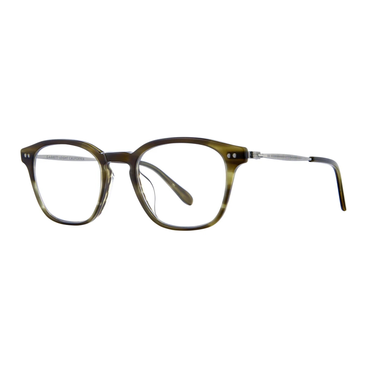 Ivy Garrett Leight Clark J metal and plastic eyeglasses on white background