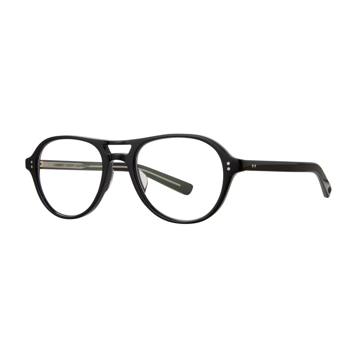 Black Garrett Leight aviator round eyeglass frames on a white background