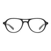 Black Garrett Leight aviator round eyeglass frames on a white background