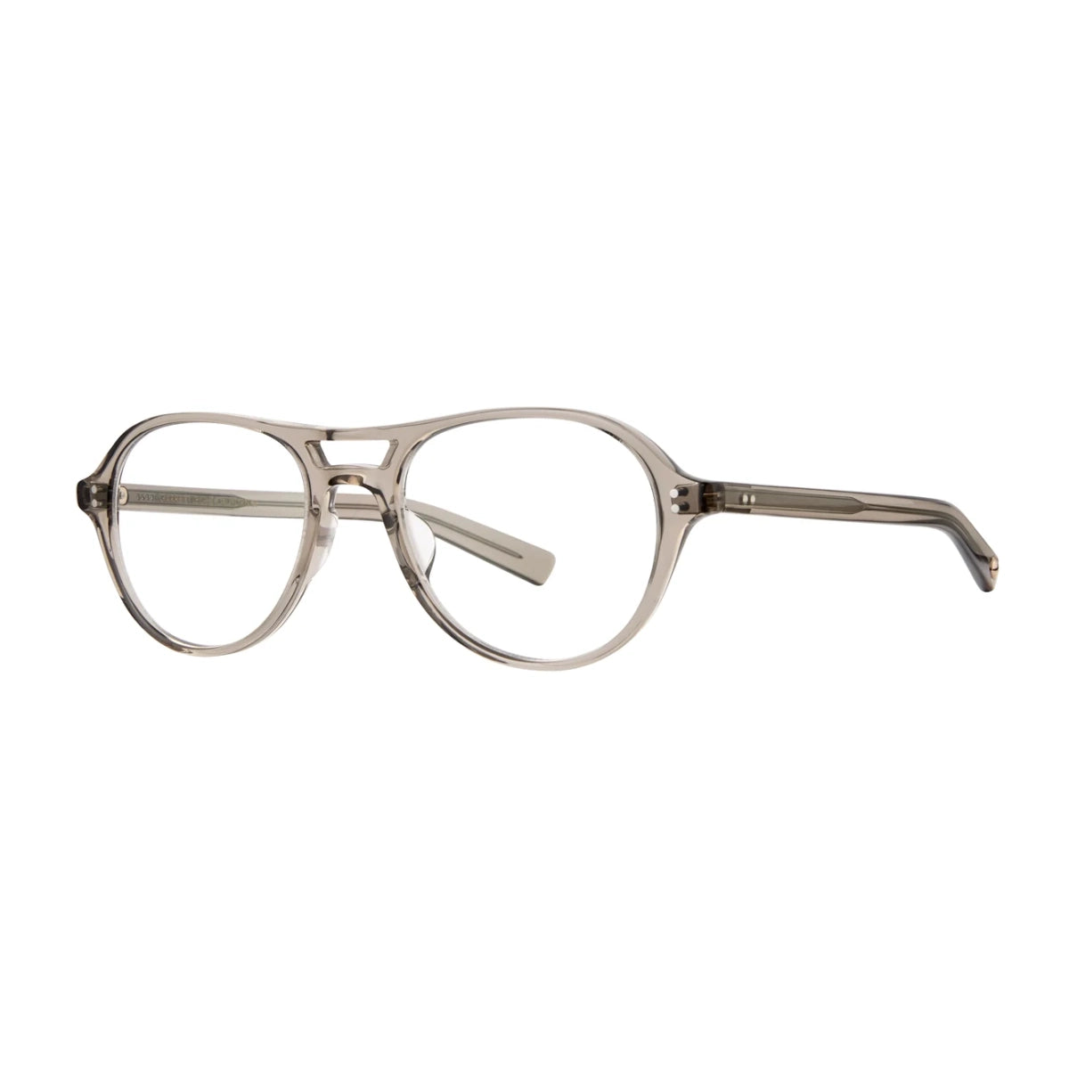 Clay crystal Garrett Leight aviator round eyeglass frames on a white background