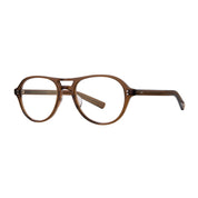 Brown crystal Garrett Leight aviator round eyeglass frames on a white background
