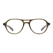 Olive tortoise Garrett Leight aviator round eyeglass frames on a white background